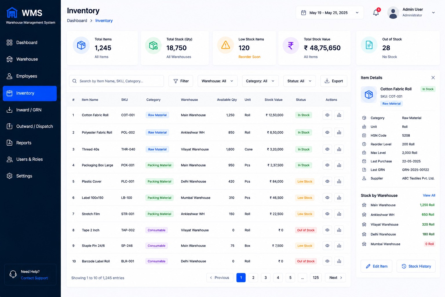 Kopersay WMS Inventory Details